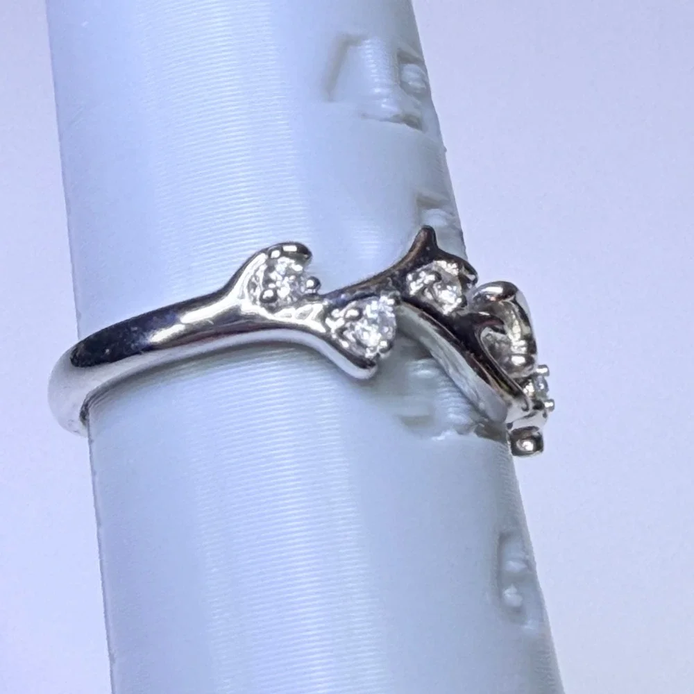 Fragrant Jewels Silver Tone Crystal Antler Bypass Ring Size 5.5 Nature Jewelry